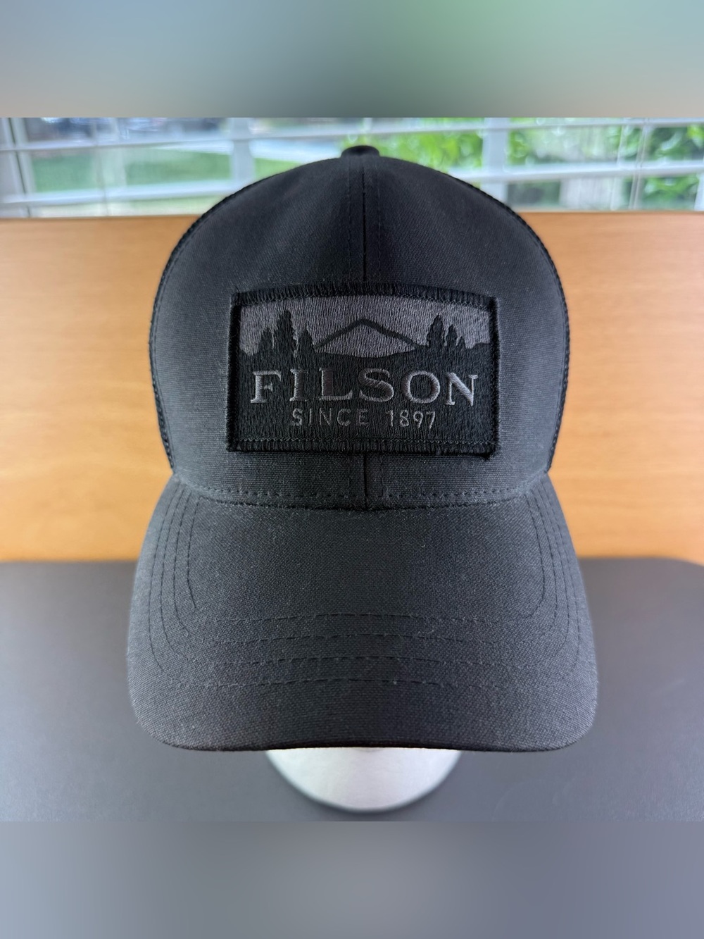 CC Filson Scenic Mountains Logo Patch Adjustable Strapback Mesh Trucker Hat Cap